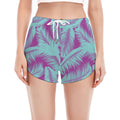 Purple And Teal Tropical Leaf Print Women's Split Running Shorts