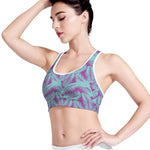 Purple And Teal Tropical Leaf Print Women's Sports Bra
