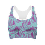 Purple And Teal Tropical Leaf Print Women's Sports Bra