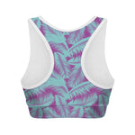 Purple And Teal Tropical Leaf Print Women's Sports Bra
