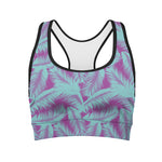 Purple And Teal Tropical Leaf Print Women's Sports Bra