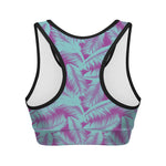 Purple And Teal Tropical Leaf Print Women's Sports Bra