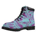 Purple And Teal Tropical Leaf Print Work Boots
