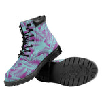 Purple And Teal Tropical Leaf Print Work Boots