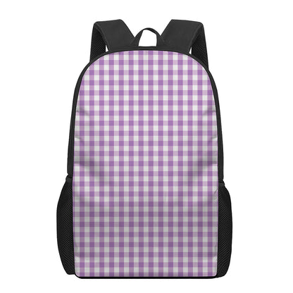 Purple And White Check Pattern Print 17 Inch Backpack