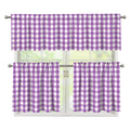Purple And White Check Pattern Print 3 Piece Kitchen Curtains