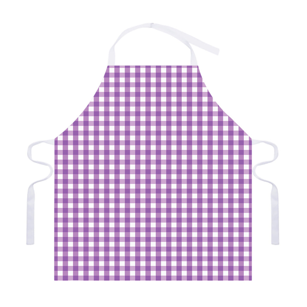 Purple And White Check Pattern Print Adjustable Apron