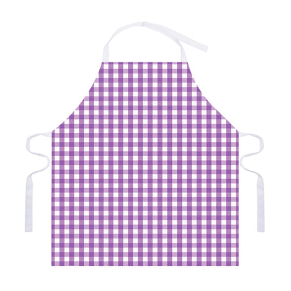 Purple And White Check Pattern Print Adjustable Apron