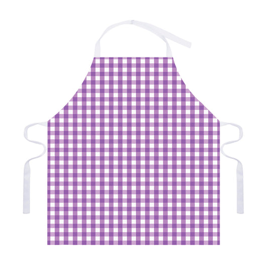 Purple And White Check Pattern Print Adjustable Apron