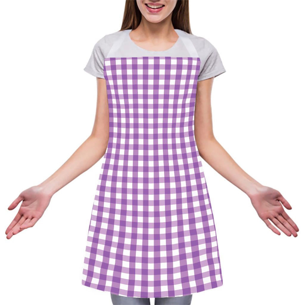 Purple And White Check Pattern Print Adjustable Apron