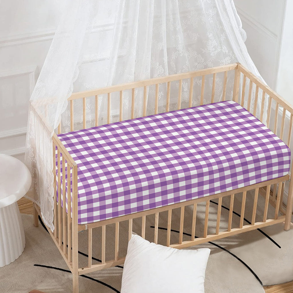 Purple And White Check Pattern Print Baby Crib Sheet