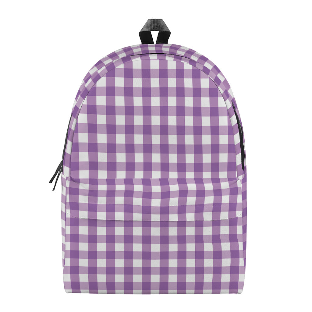 Purple And White Check Pattern Print Backpack