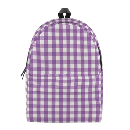 Purple And White Check Pattern Print Backpack