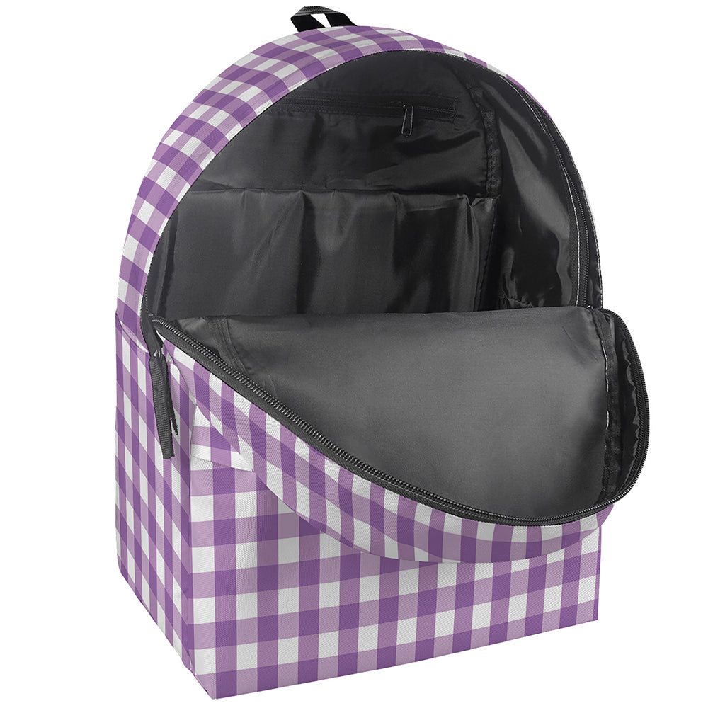 Purple And White Check Pattern Print Backpack