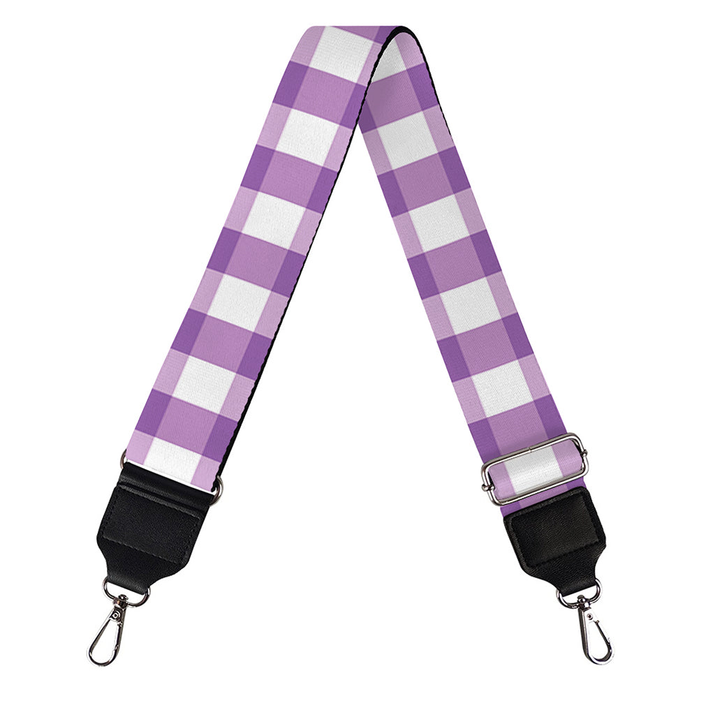 Purple And White Check Pattern Print Bag Strap