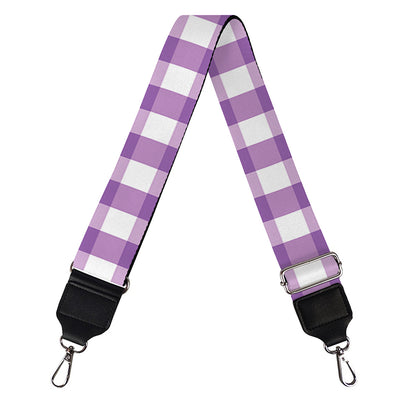 Purple And White Check Pattern Print Bag Strap