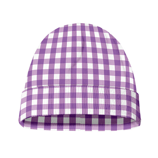 Purple And White Check Pattern Print Beanie