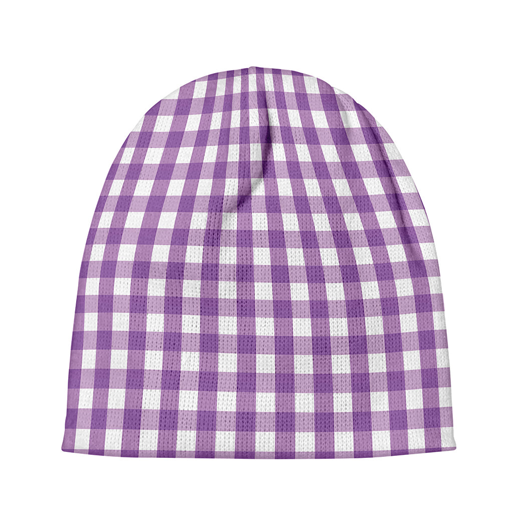 Purple And White Check Pattern Print Beanie
