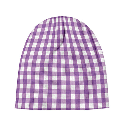 Purple And White Check Pattern Print Beanie