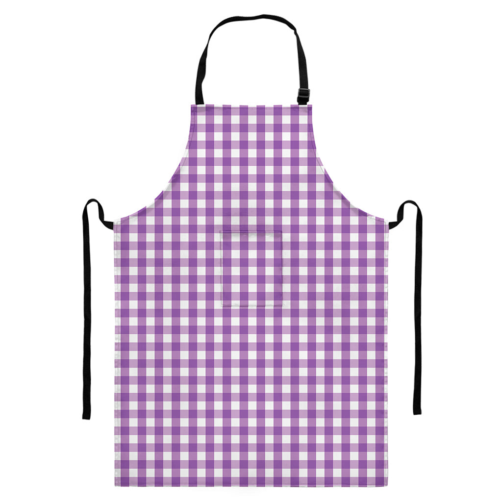 Purple And White Check Pattern Print Bib Apron With Pocket
