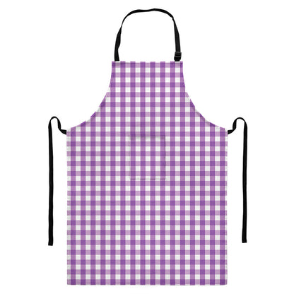 Purple And White Check Pattern Print Bib Apron With Pocket