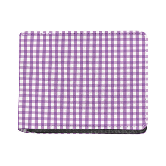 Purple And White Check Pattern Print Bifold Wallet