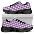 Purple And White Check Pattern Print Black Chunky Shoes