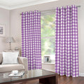 Purple And White Check Pattern Print Dimout Grommet Curtains