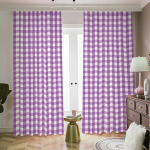 Purple And White Check Pattern Print Blackout Pencil Pleat Curtains