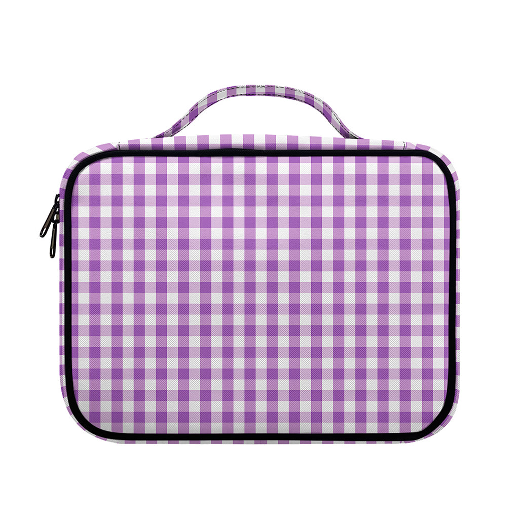 Purple And White Check Pattern Print Briefcase Bible Bag