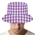 Purple And White Check Pattern Print Bucket Hat