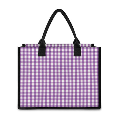 Purple And White Check Pattern Print Canvas Tote Bag