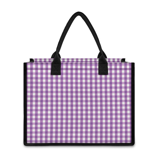 Purple And White Check Pattern Print Canvas Tote Bag