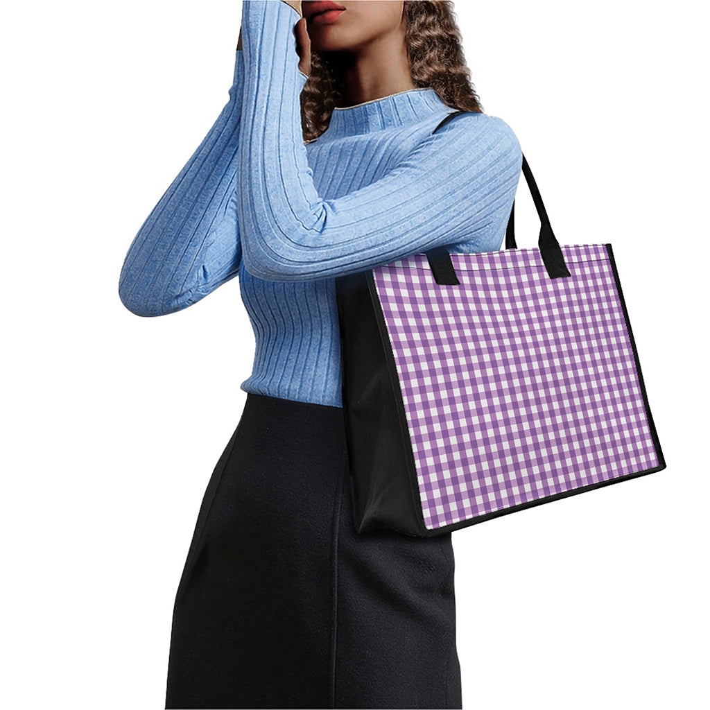 Purple And White Check Pattern Print Canvas Tote Bag