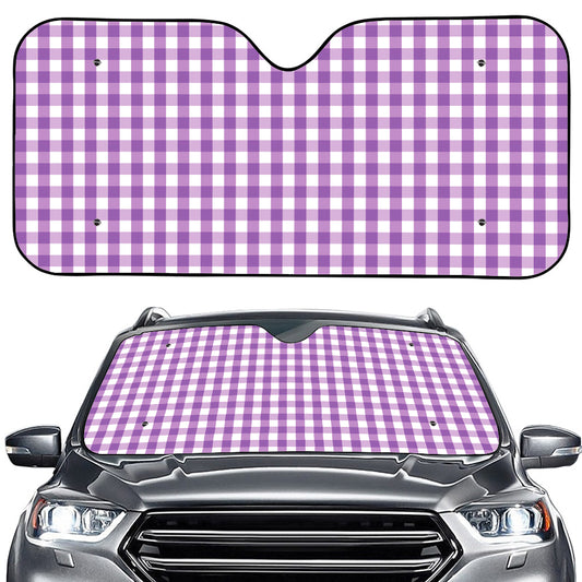 Purple And White Check Pattern Print Car Windshield Sun Shade