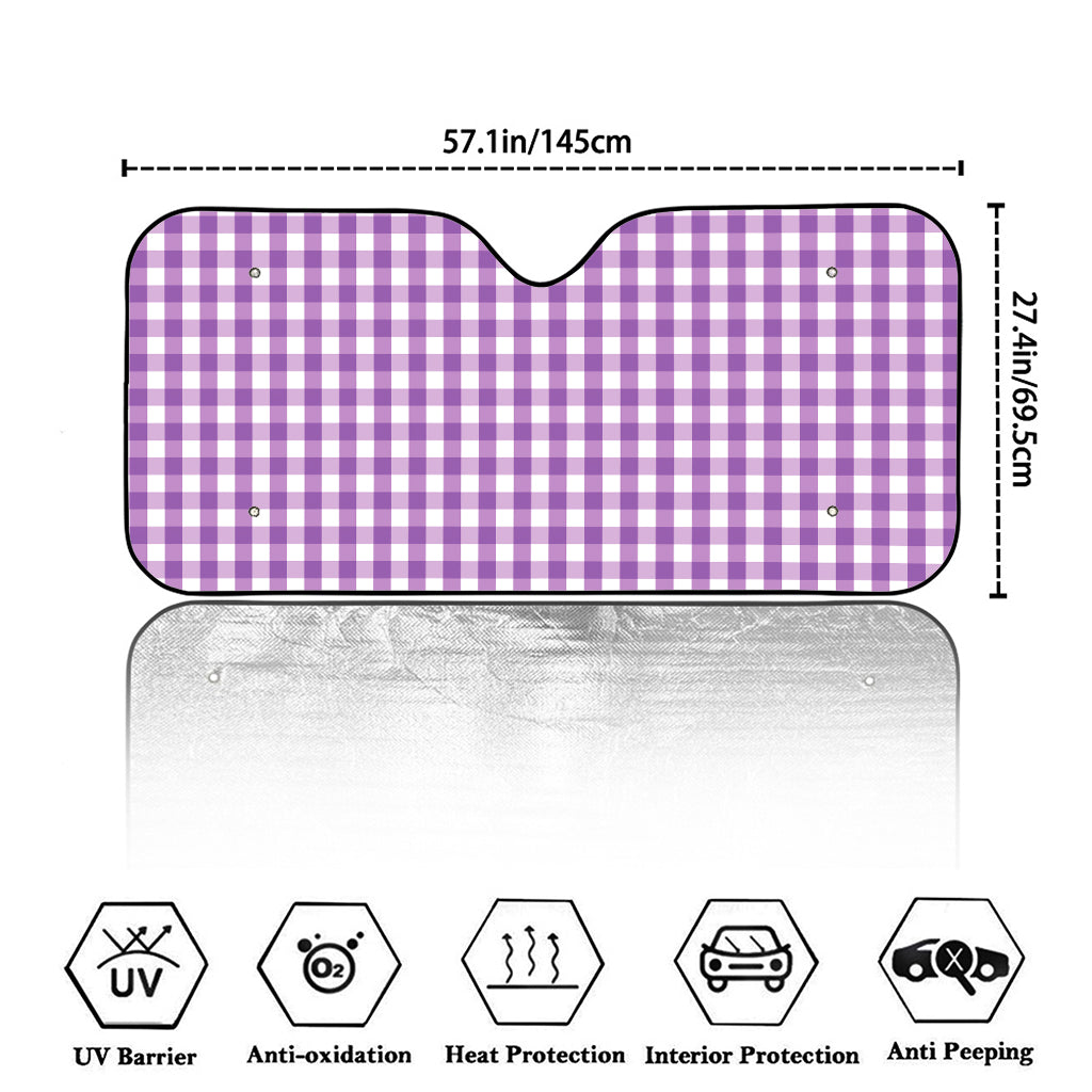 Purple And White Check Pattern Print Car Windshield Sun Shade
