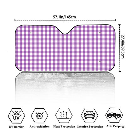 Purple And White Check Pattern Print Car Windshield Sun Shade