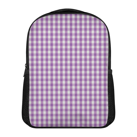 Purple And White Check Pattern Print Casual Backpack