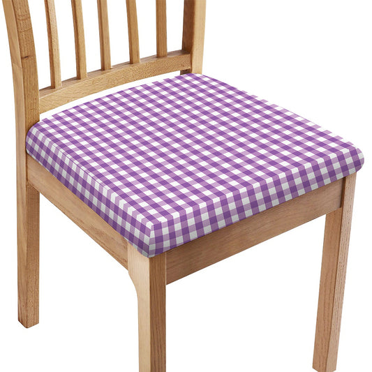 Purple And White Check Pattern Print Chair Cushion Cover