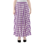 Purple And White Check Pattern Print Chiffon Maxi Skirt