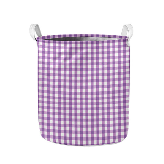 Purple And White Check Pattern Print Collapsible Laundry Basket