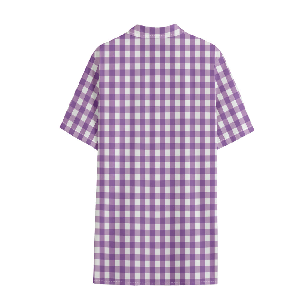Purple And White Check Pattern Print Cotton Hawaiian Shirt