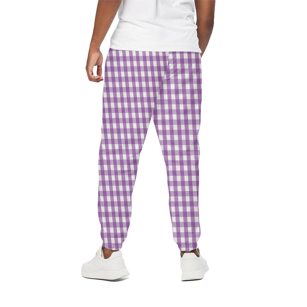 Purple And White Check Pattern Print Cotton Pants