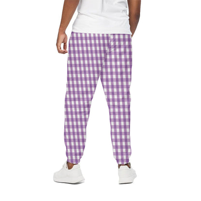 Purple And White Check Pattern Print Cotton Pants