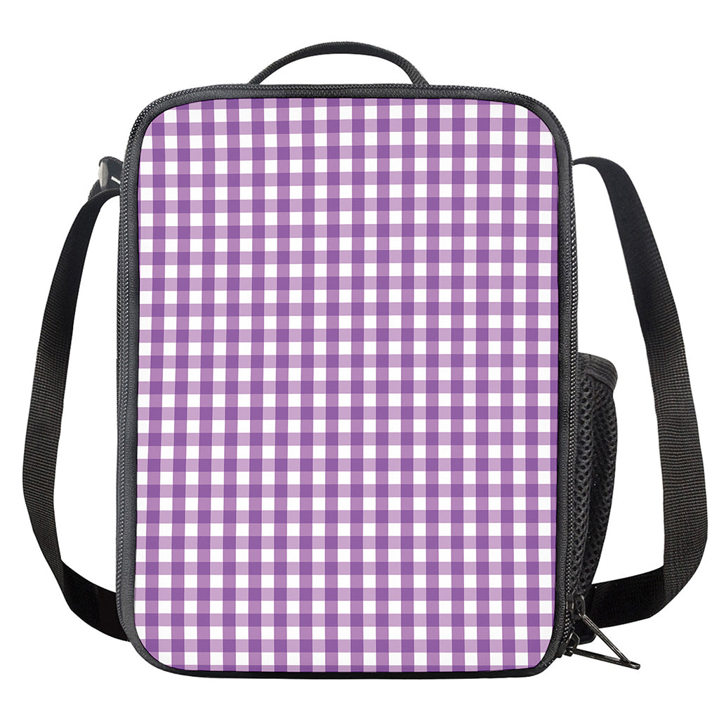Purple And White Check Pattern Print Crossbody Lunch Bag