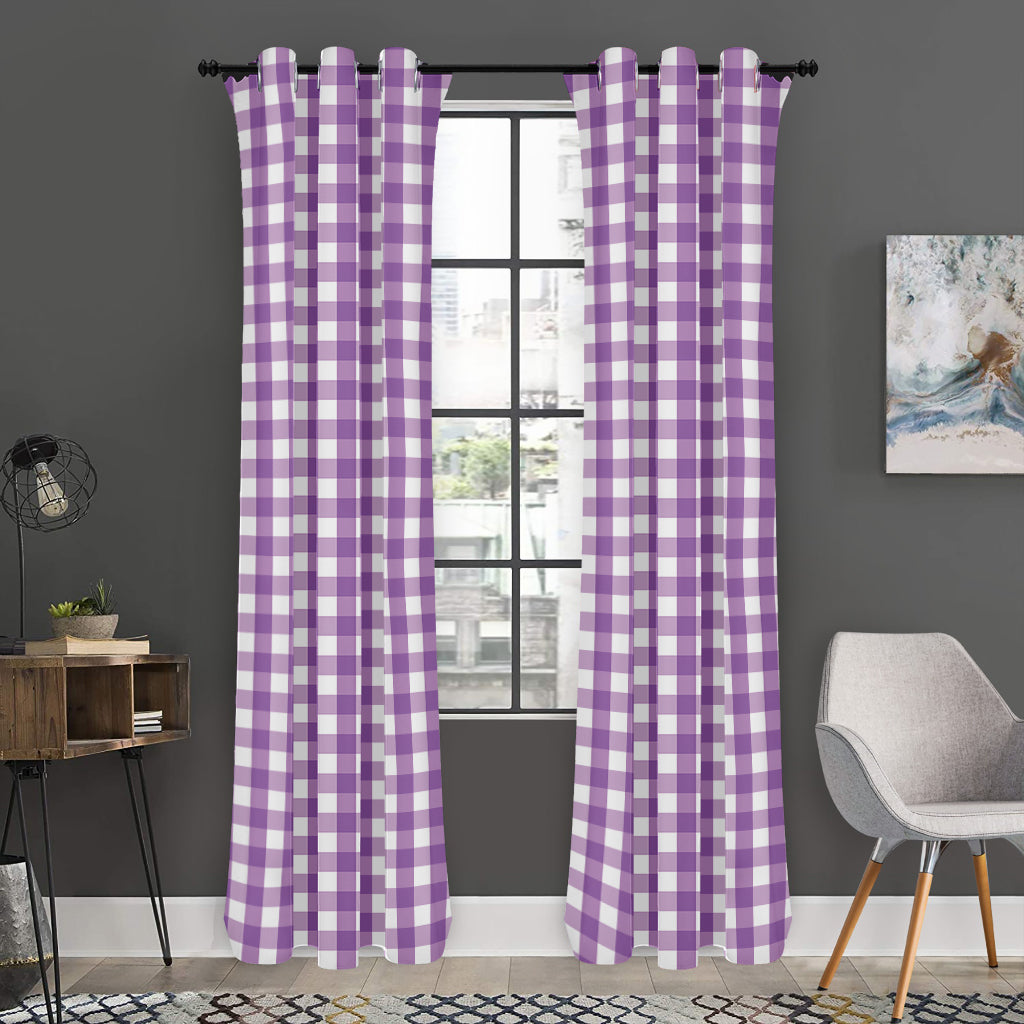 Purple And White Check Pattern Print Curtain