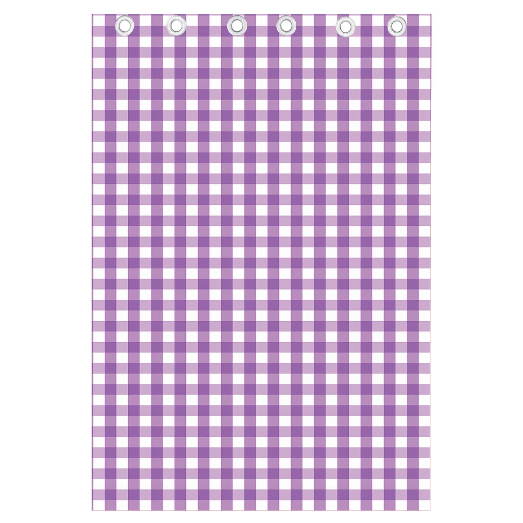 Purple And White Check Pattern Print Curtain