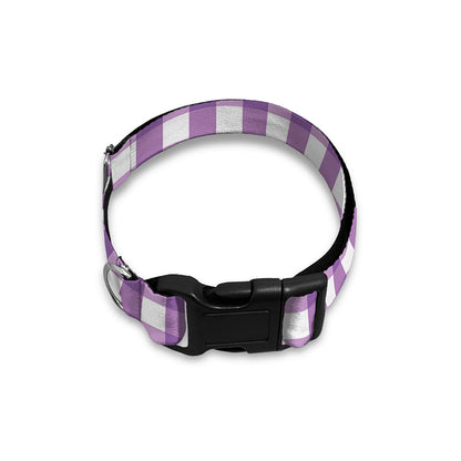 Purple And White Check Pattern Print Dog Collar