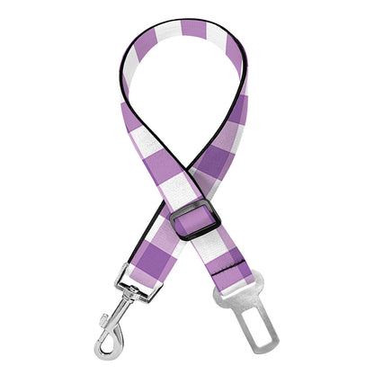 Purple And White Check Pattern Print Dog Seat Belt