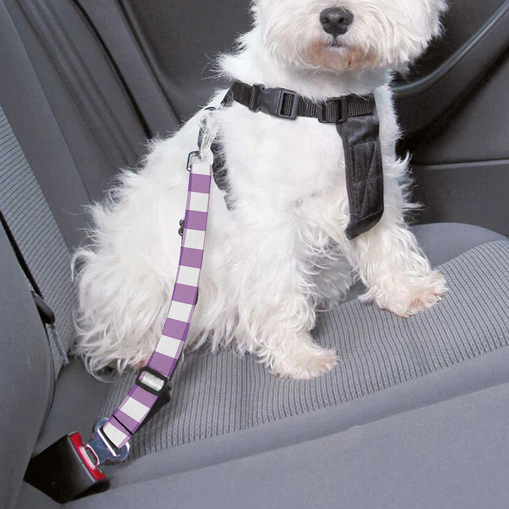 Purple And White Check Pattern Print Dog Seat Belt
